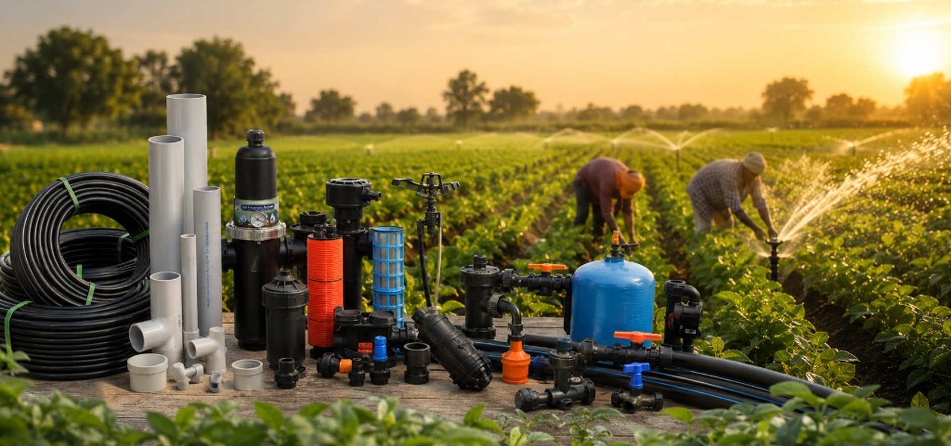 True Value irrigation products with farm in background